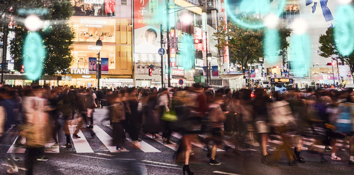 Connection lines between people in a crowd